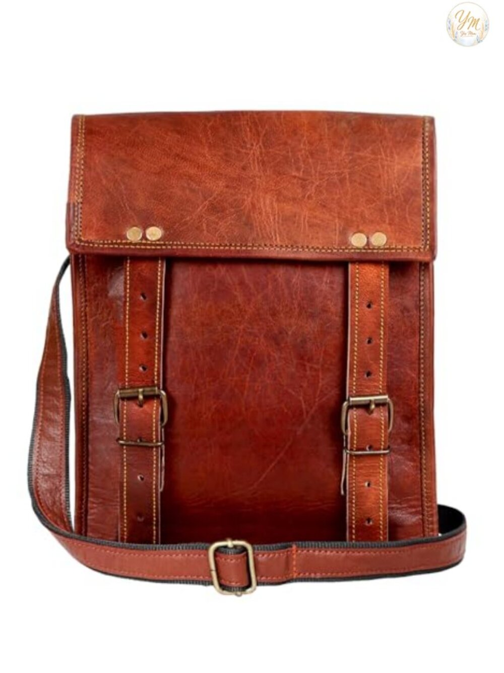 Full Grain Leather Messenger Bag for 10.5-Inch iPad Tablet Crossbody Satchel
